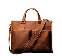 GSCLZ Maletín ejecutivo Bolso de cuero genuino for hombre hombro vintage cruzado for computadora portátil lujo 14 ″(Brown)