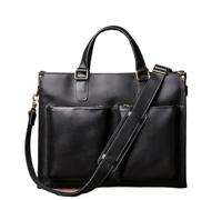 GSCLZ Maletín ejecutivo Bolso de cuero genuino for hombre hombro vintage cruzado for computadora portátil lujo 14 ″(Black)