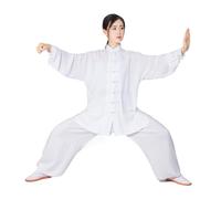 GSCLZ Traje de Tai Chi de algodón Suave for Hombre y Mujer, Uniforme de Artes Marciales Kung Fu Wushu, Chaqueta y Pantalones Wing Chun(White,S(160cm))