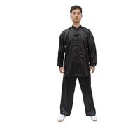 GSCLZ Traje de Tai Chi Yaga de satén for Hombre y Mujer, Uniforme de Artes Marciales de Kung Fu y Wushu con Cuello levantado y Pantalones(Black,175)