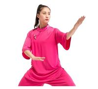 GSCLZ Uniforme de Artes Marciales, Ropa de Tai chi, Conjunto de Kung fu, Ropa de Wushu for Mujer, Ropa de Entrenamiento con Cuello Oblicuo elástico(Rose,XL)