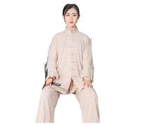 GSCLZ Uniforme de Tai Chi de algodón, Ropa de Wushu y Kung Fu for Adultos, Traje de Wing Chun for Artes Marciales, Traje Tang de Rendimiento de Tai Chi(Beige,XXL(180cm))
