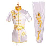 GSCLZ Uniforme Tradicional de Wushu con dragón for Hombre y Mujer, Conjunto de Ropa de Kung Fu, Uniforme de Artes Marciales, Tai Chi(White Yellow,110)