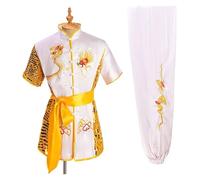 GSCLZ Uniforme Tradicional de Wushu con dragón for Hombre y Mujer, Conjunto de Ropa de Kung Fu, Uniforme de Artes Marciales, Tai Chi(White,140 cm)