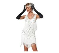 GSCLZ Vestido Mini de Dama con Flecos, Lentejuelas y Cuentas, borlas For CóCtel, Fiesta De GraduacióN Y Baile(White,XXXL)