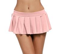 GSCLZ Women's Pleated Mini Skirt Low Waist Skirts Summer Solid Girl Miniskirt(Pink,M)