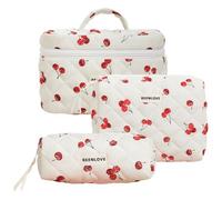 GSenhui 3pcs Kosmetiktasche Damen Steppte Kulturtasche Set Make up Bag Aesthetic Cosmetic Bag Blumen tragbare Schminktasche mit Blumenmuster Kulturbeutel für Mädchen Frauen, D1., Maletín de cosméticos