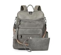 GSenhui Mochila de piel vegana para mujer con embrague, 3 en 1, mochila urbana, bolso de hombro y bolso, resistente al agua, antirrobo, portátil de 13 pulgadas, diseño vintage, gris