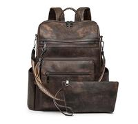 GSenhui Mochila de piel vegana para mujer con embrague, 3 en 1, mochila urbana, bolso de hombro y bolso, resistente al agua, antirrobo, portátil de 13 pulgadas, diseño vintage, café