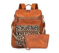 GSenhui Mochila de piel vegana para mujer con embrague, 3 en 1, mochila urbana, bolso de hombro y bolso, resistente al agua, antirrobo, portátil de 13 pulgadas, diseño vintage, estampado leopardo