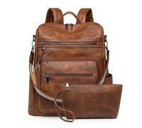 GSenhui Mochila de piel vegana para mujer con embrague, 3 en 1, mochila urbana, bolso de hombro y bolso, resistente al agua, antirrobo, portátil de 13 pulgadas, diseño vintage, marrón