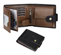 GSG SINCE 1998 Billeteras de cuero vacuno multifuncional con bloqueo RFID con 17 ranuras para tarjetas de crédito, 2 compartimentos para billetes, 2 ventanas de identificación, 1 bolsillo para monedas
