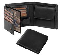 GSG SINCE 1998 Cartera de cuero para hombre con bolsillo para monedas, bloqueo RFID, cartera plegable de cuero vacuno auténtico, gran capacidad con 17 ranuras para tarjetas, 2 ventanas grandes para