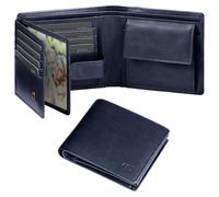 GSG SINCE 1998 Cartera de cuero para hombre con bolsillo para monedas, bloqueo RFID, cartera plegable de cuero vacuno auténtico, gran capacidad con 17 ranuras para tarjetas, 2 ventanas grandes para