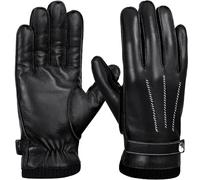 GSG SINCE 1998 Guantes de Cuero Genuino sin Cromo Hombre para Conducir Invierno Forro de Lana Cálida Guantes de Piel de Oveja Pantalla Táctil Negro XL