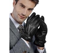 GSG SINCE 1998 Guantes de Cuero Genuino sin Cromo Hombre para Conducir Invierno Forro de Lana Cálida Guantes de Piel de Oveja Negro L