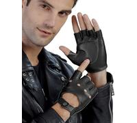 GSG SINCE 1998 Guantes de piel y cuero para hombre sin dedos - Medio dedo en piel de oveja, sin forro, transpirables, ideales para conducir, ciclismo y moto Negro S
