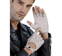 GSG SINCE 1998 Guantes de piel y cuero para hombre sin dedos - Medio dedo en piel de oveja, sin forro, transpirables, ideales para conducir, ciclismo y moto Blanco S