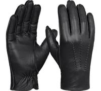 GSG SINCE 1998 Guantes Piel Hombre de Cuero - Piel de Oveja Sin Cromo, Compatibles con Pantalla Táctil, Forro de Lana, Guantes de Invierno Cálidos para Conducir, Negro L
