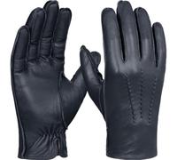 GSG SINCE 1998 Guantes Piel Hombre de Cuero - Piel de Oveja Sin Cromo, Compatibles con Pantalla Táctil, Forro de Lana, Guantes de Invierno Cálidos para Conducir, Azul Marino L
