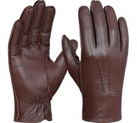GSG SINCE 1998 Guantes Piel Hombre - Piel de Oveja Sin Cromo, Compatibles con Pantalla Táctil, Forro de Lana, Guantes de Invierno Cálidos para Conducir, Marrón Castaña XL