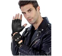 GSG SINCE 1998 Guantes piel hombre sin dedos - Medio dedo en piel de oveja, palma ventilada, sin forro, transpirables, para conducir, ciclismo y moto, Negro L