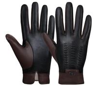 GSG SINCE 1998 Guantes Piel Hombre y Cuero - Cuero Auténtico Sin Cromo, Compatibles con Pantalla Táctil, Guantes de Invierno para Conducir con Forro de Cachemira marron oscuro M