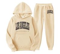 Gsheocm Jogginganzug Herren Set Baggy,Sportbekleidung Trainingsanzug Los Angeles Druck Hoodie Mit Kapuze Langarm Hausanzug 2-Teilig Winter Kapuzenjacke Jogginghose Jogginganzug Set, Khaki1, XXL