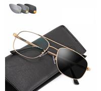 GSKDZG Gafas De Lectura Bifocal Fotocromáticas Hombre, Gafas De Sol Aviador Gafas Presbicia Gran Marco Moda Lectores Progresivas(Gold,+1.5)