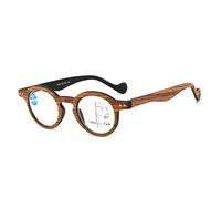 GSKDZG Gafas De Lectura Grano De Madera Retro Gafas Presbicia Multifocales Progresivas Redondo Gafas De Ordenador Para Hombre Mujer Anti Luz Azul +2.0 +1.5(Brown,+2.5)