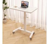 GSKDZG Mesa Auxiliar con Ruedas, Mesa Lateral Altura Ajustable De 74 A 102cm Mesas Portátil, Mesita De Noche para Cama Y Sofá, Nogal, Blanco(White+White Frame,80x40cm)