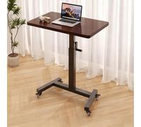 GSKDZG Mesa Auxiliar con Ruedas, Mesa Lateral Altura Ajustable De 74 A 102cm Mesas Portátil, Mesita De Noche para Cama Y Sofá, Nogal, Blanco(Walnut Color+Black Frame,60x40cm)