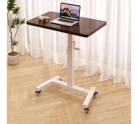 GSKDZG Mesa Auxiliar con Ruedas, Mesa Lateral Altura Ajustable De 74 A 102cm Mesas Portátil, Mesita De Noche para Cama Y Sofá, Nogal, Blanco(Walnut Color+White Frame,60x40cm)