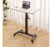 GSKDZG Mesa Auxiliar con Ruedas, Mesa Lateral Altura Ajustable De 74 A 102cm Mesas Portátil, Mesita De Noche para Cama Y Sofá, Nogal, Blanco(White+Black Frame,80x40cm)