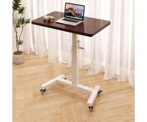 GSKDZG Mesa Auxiliar con Ruedas, Mesa Lateral Altura Ajustable De 74 A 102cm Mesas Portátil, Mesita De Noche para Cama Y Sofá, Nogal, Blanco(Walnut Color+White Frame,60x40cm)