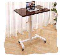 GSKDZG Mesa Lateral con Ruedas, Mesa Auxiliar Altura Ajustable De 74cm-102cm Mesas Portátil De Madera Mesita De Noche, Nogal, Blanco(Walnut Color+White Frame,80x40cm)