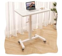 GSKDZG Mesa Lateral con Ruedas, Mesa Auxiliar Altura Ajustable De 74cm-102cm Mesas Portátil De Madera Mesita De Noche, Nogal, Blanco(White+White Frame,80x40cm)
