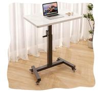 GSKDZG Mesa Lateral con Ruedas, Mesa Auxiliar Altura Ajustable De 74cm-102cm Mesas Portátil De Madera Mesita De Noche, Nogal, Blanco(White+Black Frame,80x40cm)