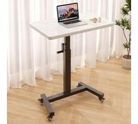 GSKDZG Mesa Portátil, Mesa Auxiliar con Ruedas, Mesita De Noche Altura Ajustable 74cm-102cm Mesas Lateral para Cama Y Sofá Mesas De Centro(White+Black Frame,60x40cm)