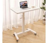 GSKDZG Mesa Portátil, Mesa Auxiliar con Ruedas, Mesita De Noche Altura Ajustable 74cm-102cm Mesas Lateral para Cama Y Sofá Mesas De Centro(White+White Frame,80x40cm)