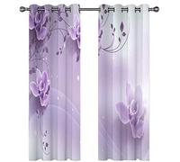 GSKOQD Cortinas Habitacion Infantil Opacas 3D Orquídea Lila Patrón Cortinas Salon Ventana Modernas 2 Piezas 200X160Cm Termicas Aislantes Frio Y Calor 2 Piezas con Ojales