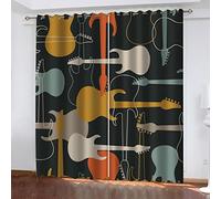 GSKOQD Cortinas Habitacion Juvenil Opacas 2 Piezas 3D Guitarra Electrica De Dibujos Animados Patrón Cortinas Salon Dormitorio Modernas para Ventanas Decoración para Hogar 200X200Cm Termicas Aislant