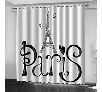 GSKOQD Cortinas Niño Niña Habitacion Opacas con Ojales 2 Piezas 3D Torre Eiffel En Blanco Y Negro Patrón 264X240Cm（An X Al） Cortinas Termicas Aislantes Frio Y Calor Salón Dormitorio Ventana Decoraci