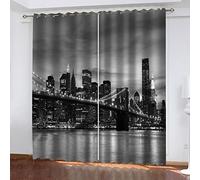 GSKOQD Cortinas Salon Modernas 2 Piezas con Ojales 170X200Cm 3D Paso Elevado De Nueva York En Blanco Y Negro Patrón Cortinas Opacas Termicas Aislantes Frio Y Calor para Infantil Dormitorio Habitaci