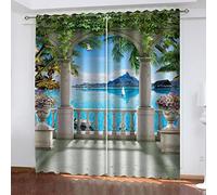 GSKOQD Cortinas Termicas Aislantes Frio Ventana - Cortinas Opacas De Dormitorio Salon - Cortinas Termicas Aislantes con Ojales, 2 Paneles 140X160Cm（An X Al） 3D Balcón De Columnas Romanas con Vistas