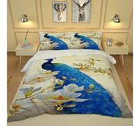 GSKOQD Juego De Ropa De Cama De Funda Nórdica Cama 90, 3D Hermoso Pavo Real De Dibujos Animados Patrón, Juego De Funda De Edredón De Microfibra 150X200Cm con 2 Fundas De Almohada, para Adultos Y In