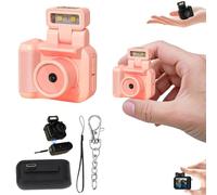 Gsnagole Cámara retro a presión, mini cámara de visión vintage nostálgica, 1080p HD con luz flash LED (rosa, sin tarjeta de memoria)