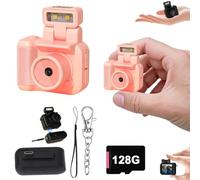 Gsnagole Cámara retro a presión, mini cámara de visión vintage nostálgica, cámara de fotos digital con llavero, mini CáMara Retro, 1080p HD con luz de flash LED (rosa 128G)