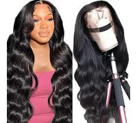 Gsoroel 13x6 Swiss Lace Front Human Hair Wig Body Wave Peluca real Glueless 1B Natural Black Brazilian Virgin Pre Plucked With Natural Hairline Human Hair 20 Inch