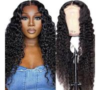 Gsoroel 26 Inch 4x1 Lace Front Human Hair Wig Deep Wave Glueless Wig Swiss Lace 1B Natural Black Color Brazilian Virgin Cabello Humano Pre Plucked With Baby Hair For Women